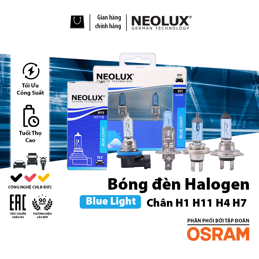 Bóng Halogen Blue Light H1 12V 55W P14.5S N448B-2SCB Hiệu Neolux