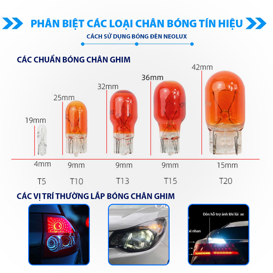 Bóng gim lớn T20 1 tim (W21W) (màu vàng) 12V 21W N582A Hiệu NEOLUX