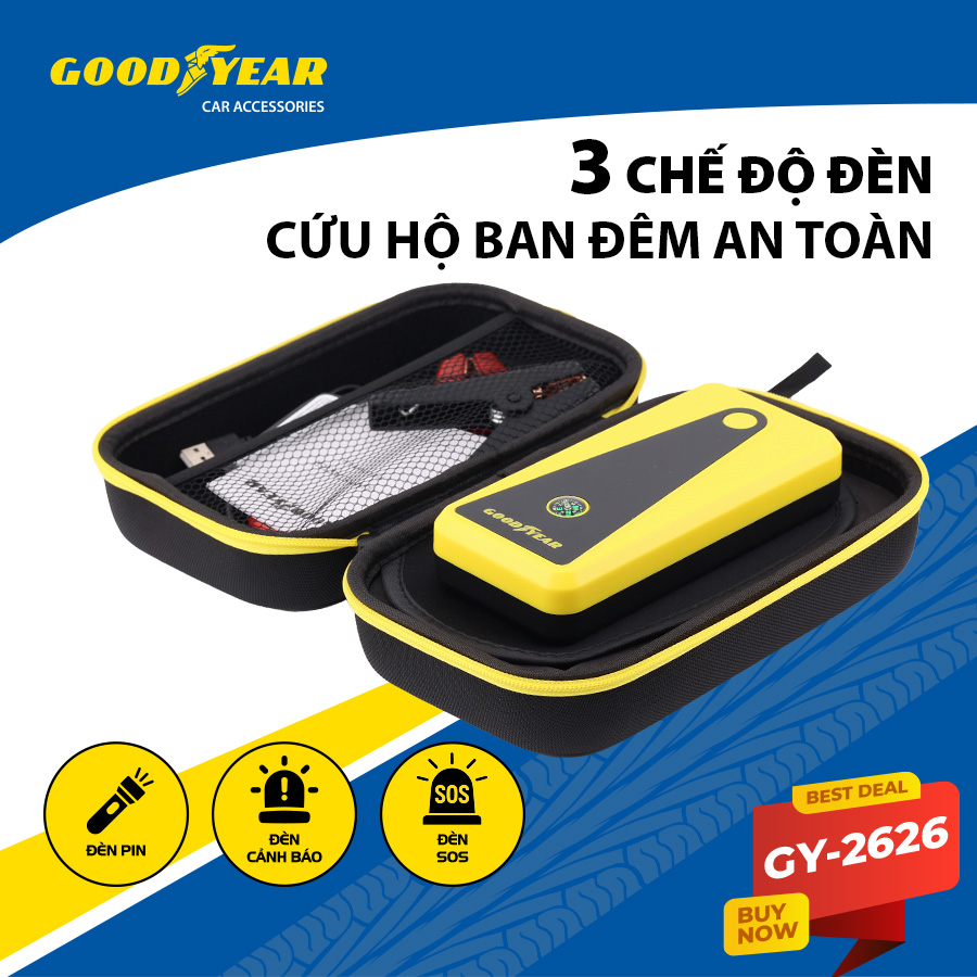 Bộ kích điện GOODYEAR GY-2626 12V 6400mAh - 400A - 22.35Wh - 1.6A mặt đồng hồ điện tử
