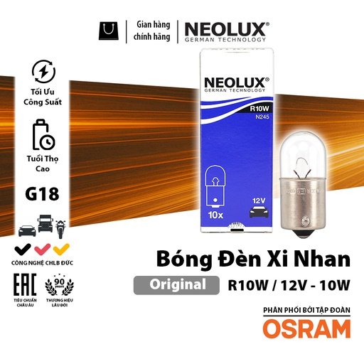 [BDNLXG1812VN245] Bóng xi nhan 1 tim G18 (chân thẳng) 12V 10W (BA15S) N245 Hiệu NEOLUX
