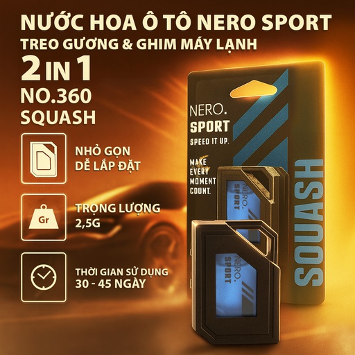 [DTF3604] Dầu thơm NO.360-4 2in1(treo kính+ghim máy lạnh) 2.5g SQUASH
